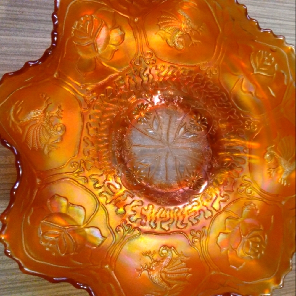 Dragon and Lotus Pumpkin marigold carnival glass